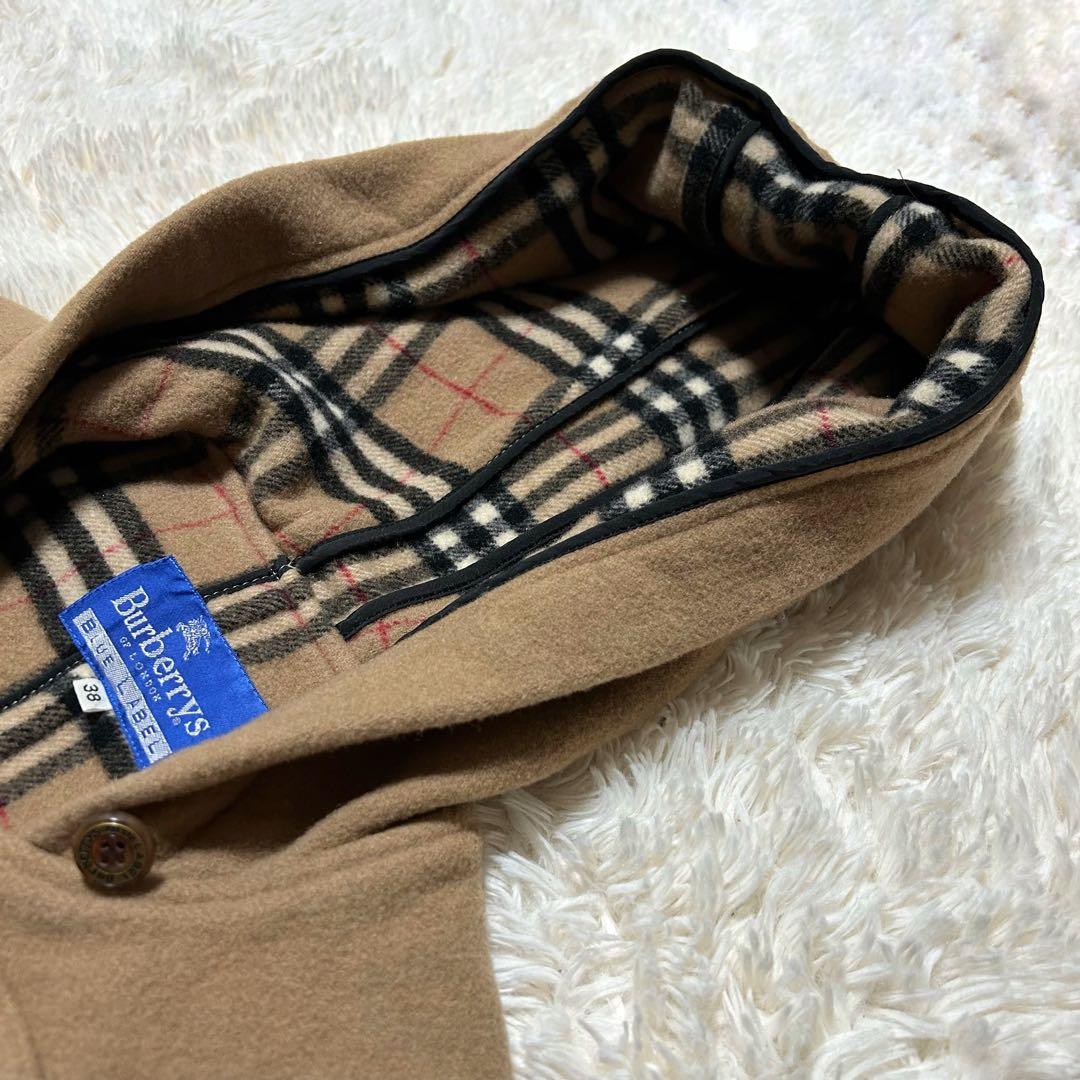 バーバリーズブルーレーベル ウール　ダッフルコート ノバチェック キャメル　38