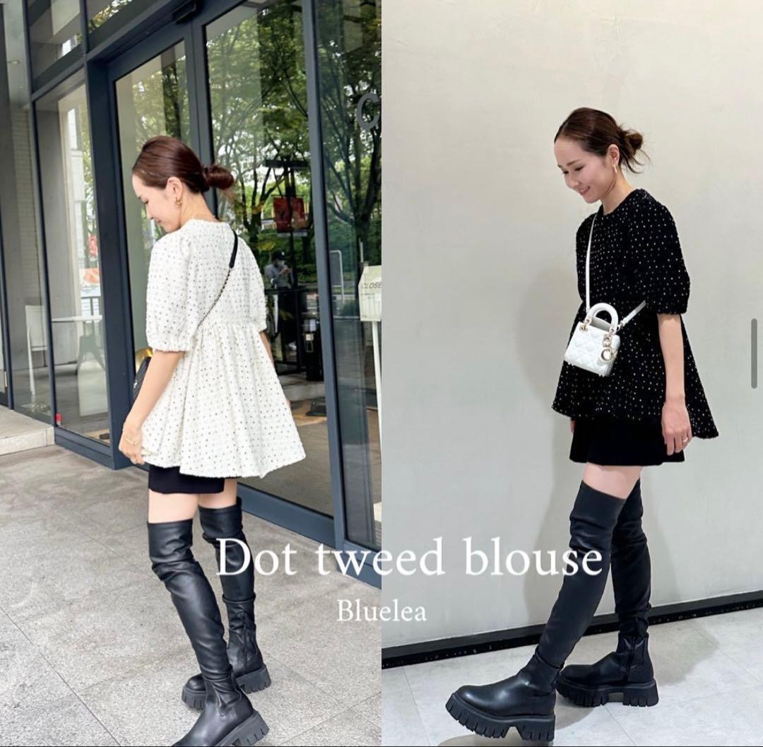 美品✨Bluelea Dot tweed blouse ブルレア ドットツイード