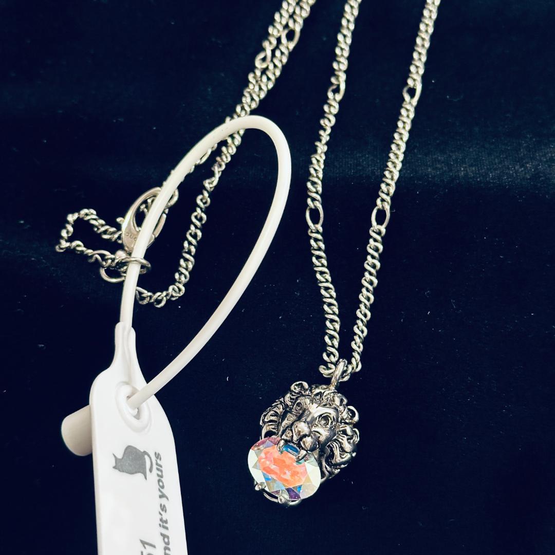 GUCCI グッチ メタルクリスタル ライオンヘッド ロングネックレス シルバー