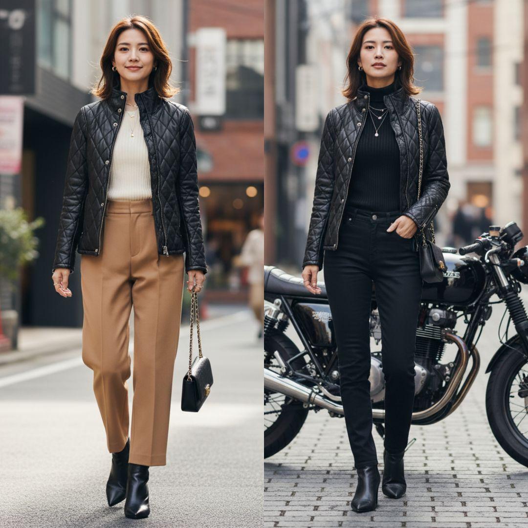 美品✨VANQUISH✨羊革キルトライダース S 黒 ドット裏地 男女兼用