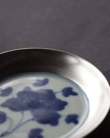 有田焼 福珠窯 銀彩染付 3.3寸段入 小皿（5枚セット）