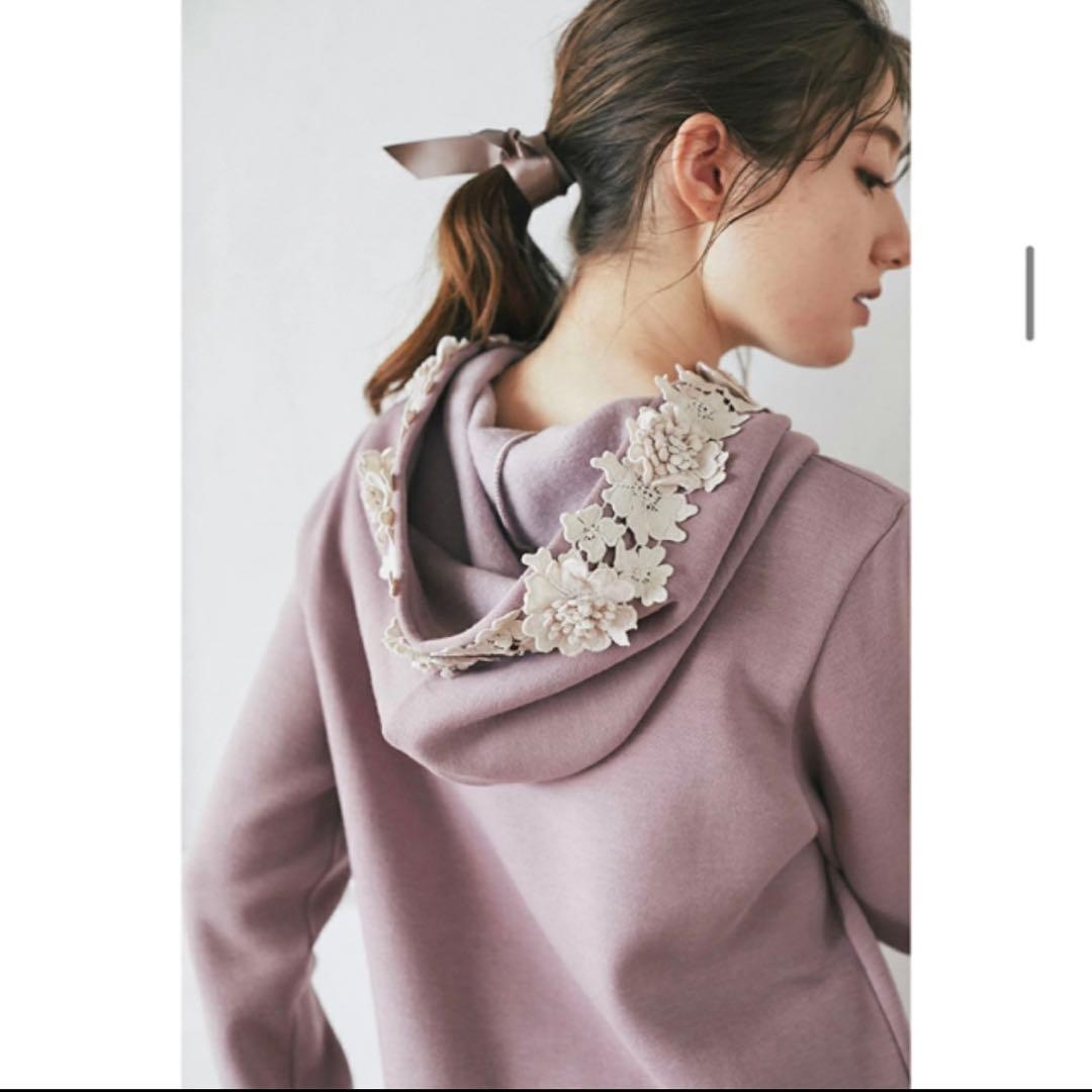 新品 トッコ フラワー レース 裏起毛 パーカー ワンピース ●