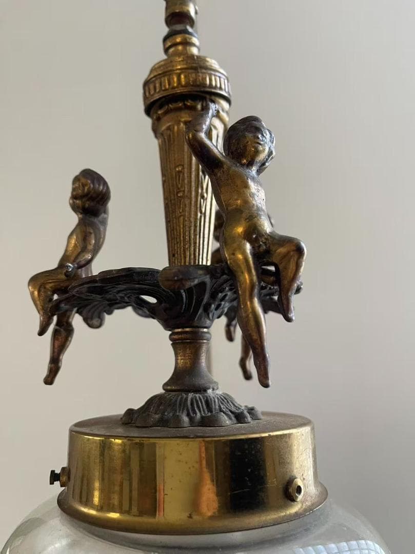 【希少/ヴィンテージ】天使の装飾 ペンダントライト フリルガラス エッチング加工