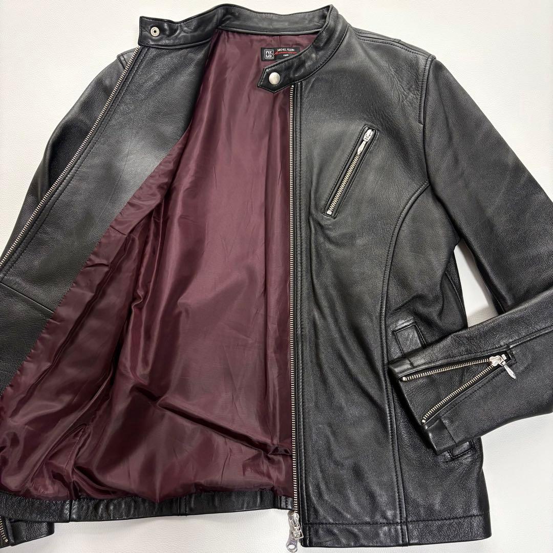 極美品 L相当 ミッシェルクラン ラムレザー シングル ライダース 光沢 肉厚