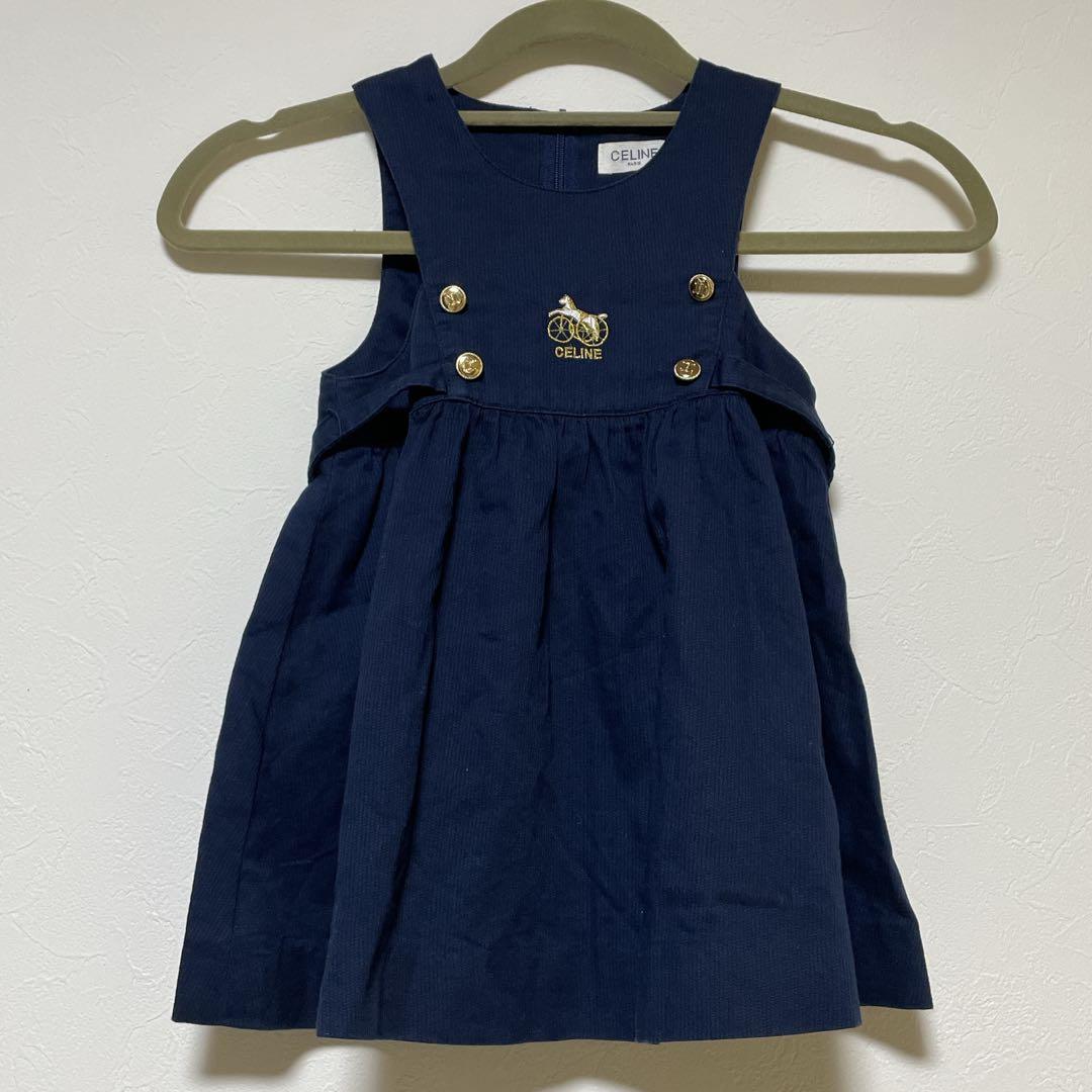 セリーヌ　トリオンフ　ワンピース　ジャンパースカート　ネイビー　コーデュロイ