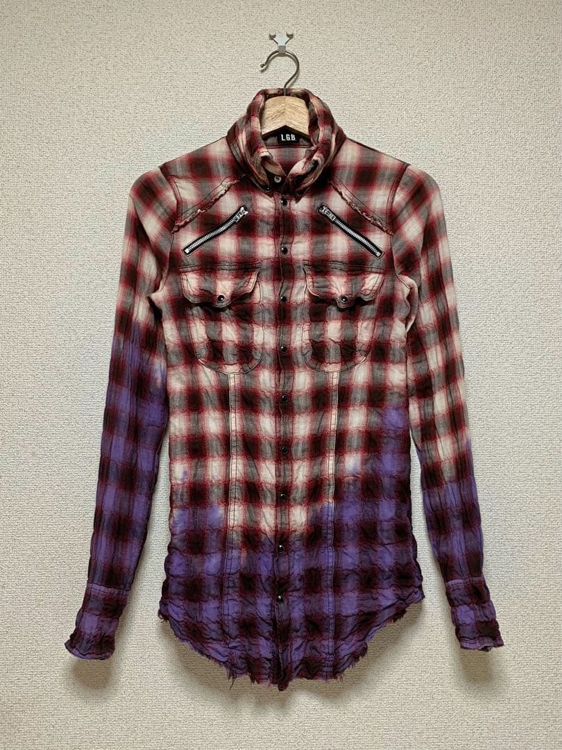 L.G.B. グラデーション チェックシャツ シワ加工 shirt 00s