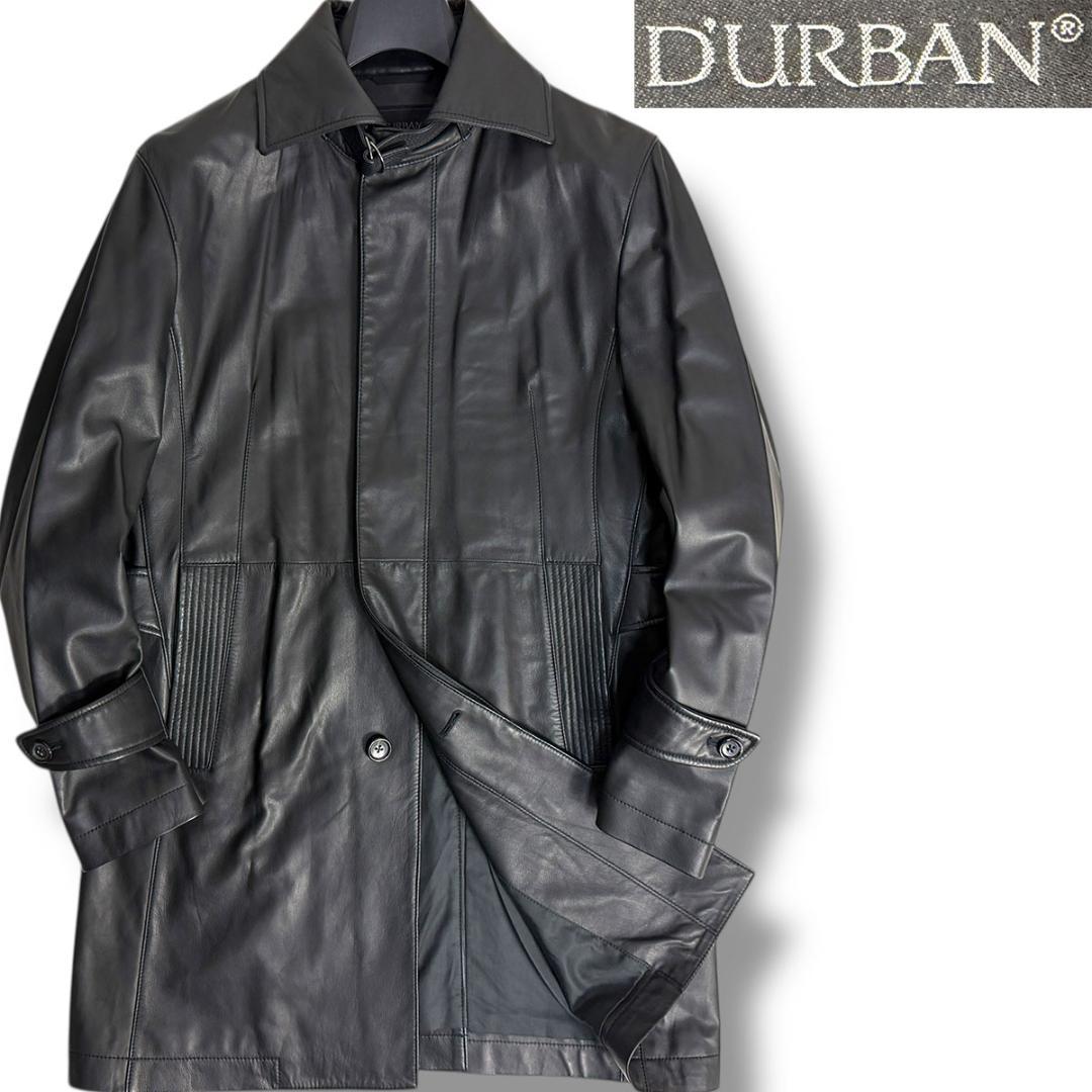 J5219 良品 ダーバン ラムレザー ステンカラーコート ブラック M
