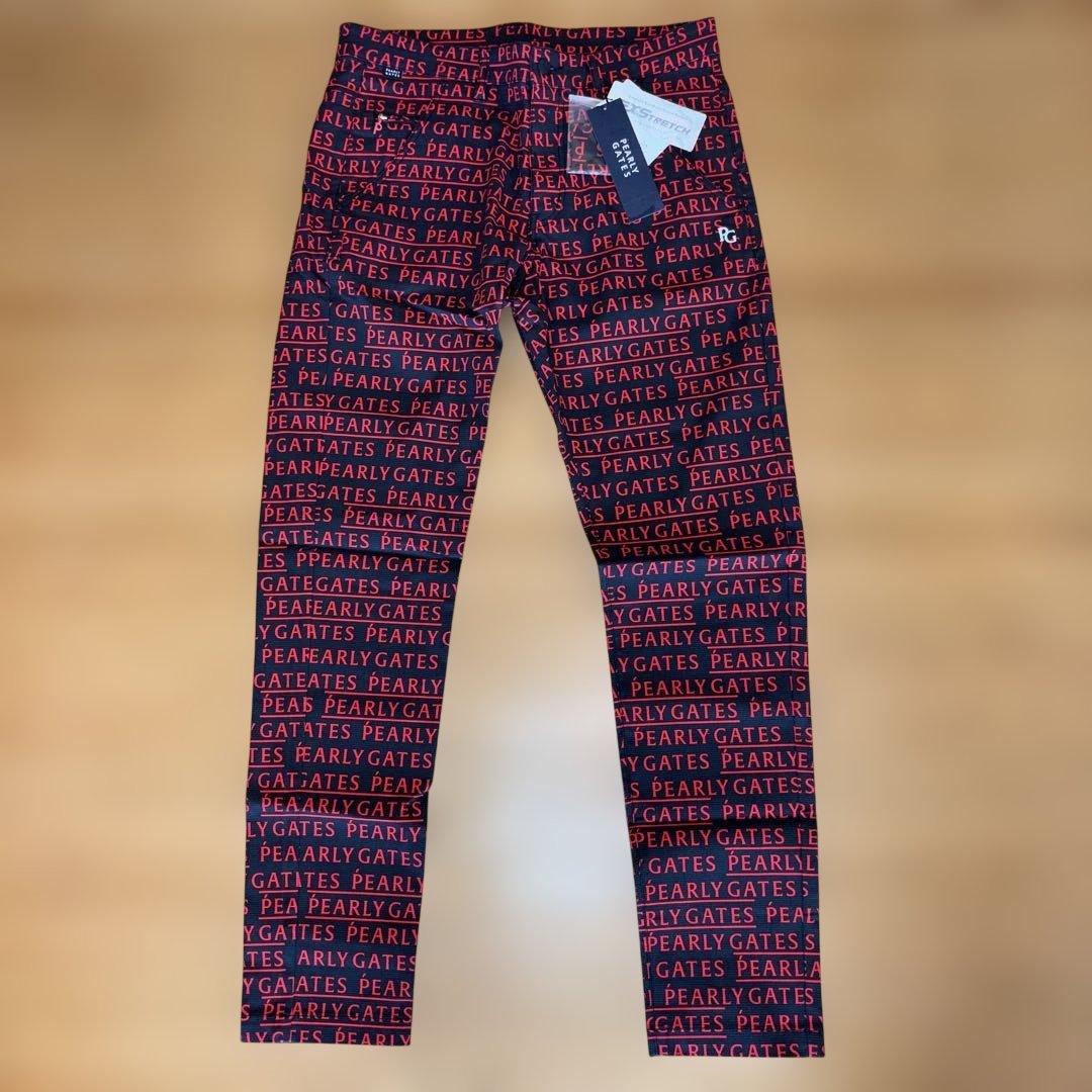 ☆新品☆PEARLY GATES ロゴプリント スリムフィットパンツL 黒/赤