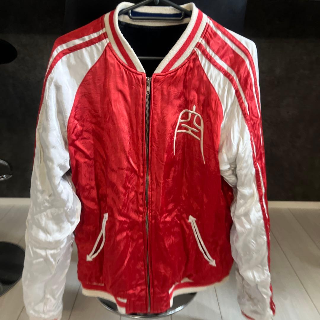 最終　空(ku USA) スカジャンネイビー✖️レッドリバーシブル　ベロア