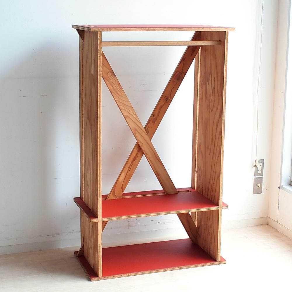 唐松材 ハンガーラック/シェルフ リノリウム天板 ワードローブ ZR24119