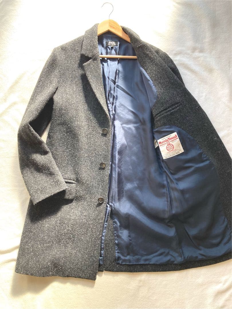 じゃんA.P.C ハリスツイード　ツイード・チェスターコート　グレー　S