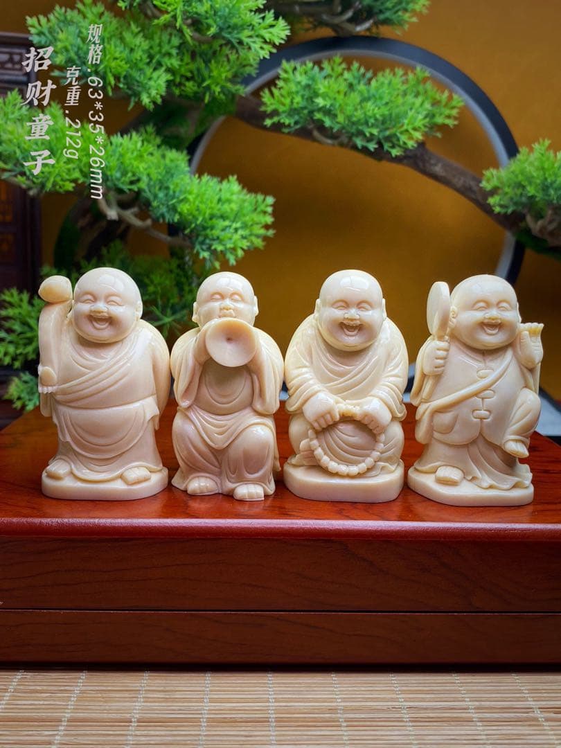 天然マンモス牙美しい手作り彫刻招財童子 置物