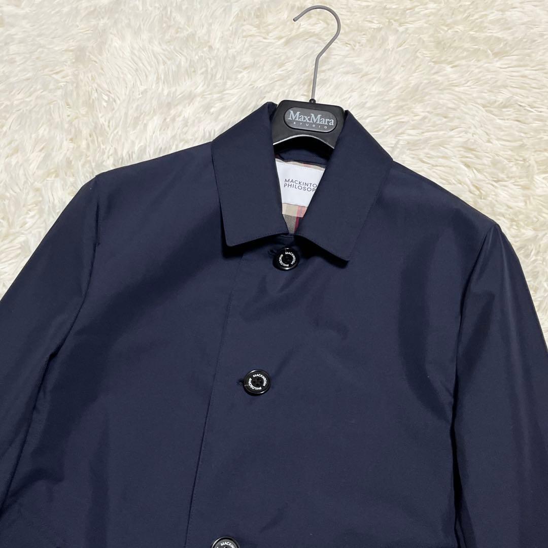 極美品✨ マッキントッシュフィロソフィー ステンカラーコート ネイビー チェック