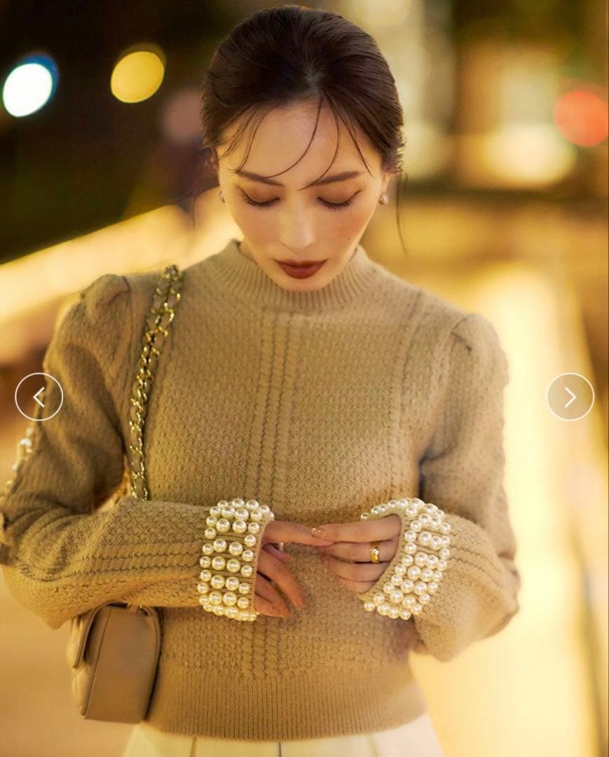 新品未使用　パールニットトップス　anuans ベージュ　パール