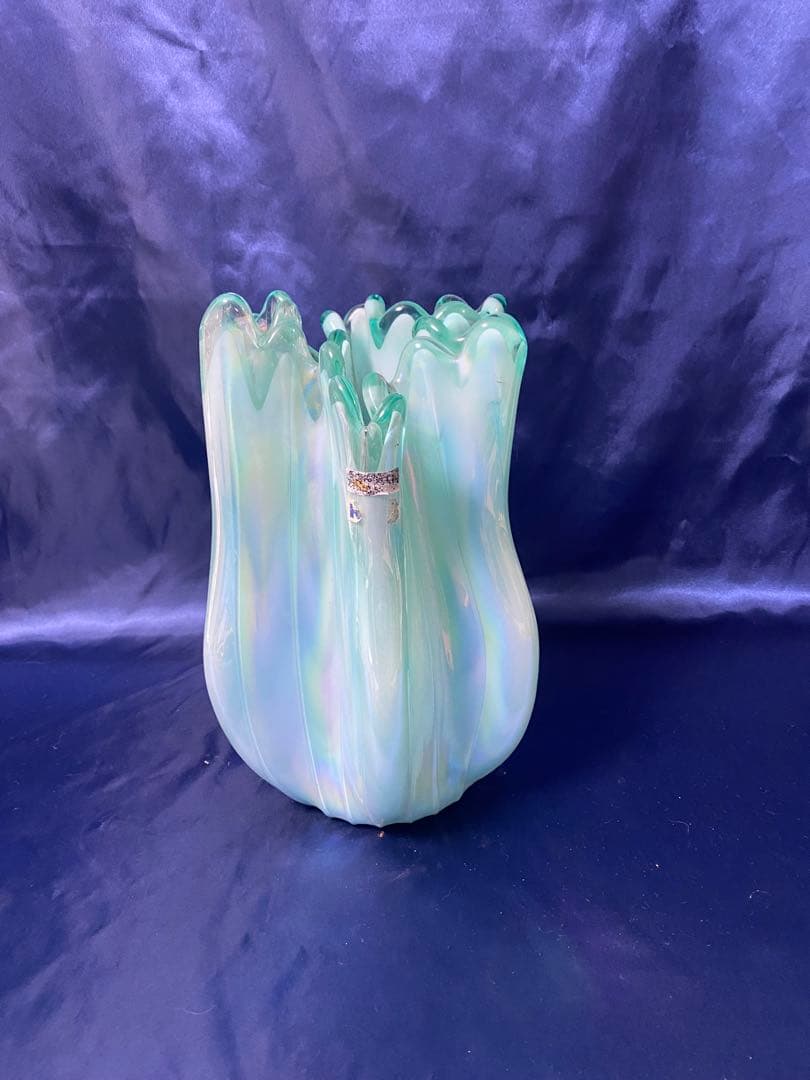 ミントグリーン ガラス花瓶 中型